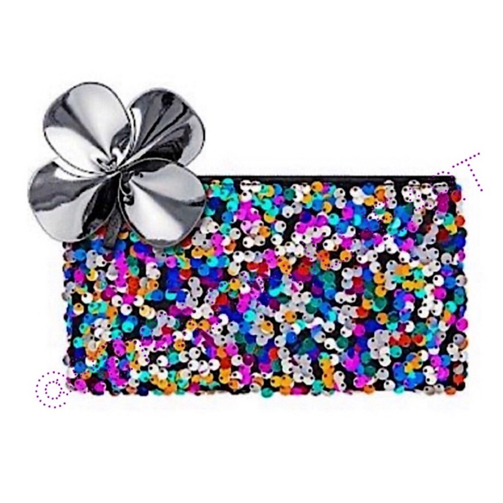 MAC Cosmetics Shiny Pretty Things Makeup Bag with Rainbow Sequins and Flower